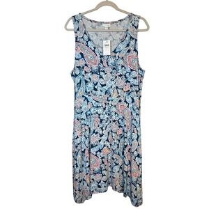 J.Jill Womens Large Night Out Paisley Swing Dress Multi-Color Boho Chic Summer